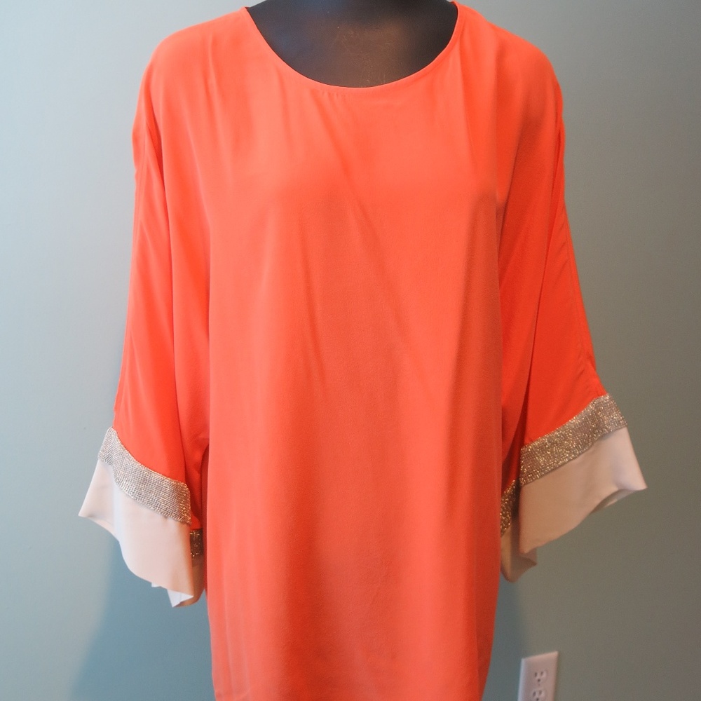 Chico's Black Label Blocked Sleeve Silk Top Tunic